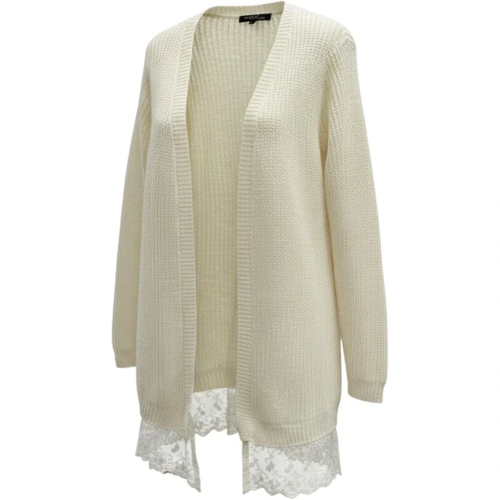 Sugar Rush Girls Ivory Open Front Cardigan Lace Trim Knit Sweater XL RN 69377